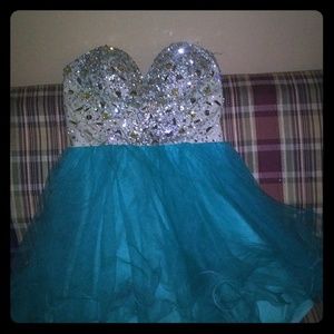 Teal sequenced prom dress